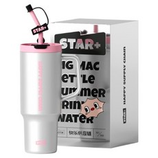 스타플러스 빅 맥 케틀 썸머 드링크 워터 대용량 스트로우 텀블러, 실버 + 핑크, 1개, 1.2L