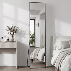 안토크 문걸이 전신거울 스탠드 벽걸이거울 4in1 거치형거울 1400x350mm, 매트블랙