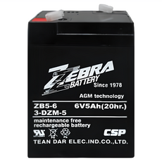 ZEBRA BATTERY 鉛酸蓄電池 ZB5-6 6V5Ah, 1個, 1