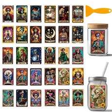 PVC UV 전사 컵 스티커 다양한 패턴 디자인 코팅 장식용 DIY 리무진 10장 세트 24x11cm, 해골