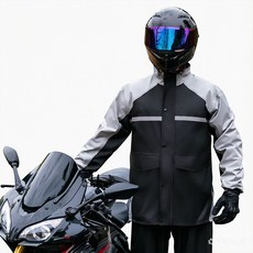 오토바이 라이딩 방수 우비 상하 세트 방폭우 배달 라이더 방수 자켓 팬츠, XXL, 회색과 검정색 조합