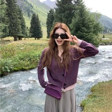 투니스 여성 빈티지 루즈핏 배색 투피스 디자인 니트 가디건