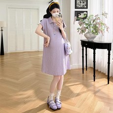 孕婦裝連衣裙 夏季 翻領 寬鬆 顯瘦 針織 薄款