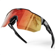 HAAYOT 편광 스포츠 선글라스 남성용 여성용 자외선 차단 야구 사이클링 달리기 운전 낚시 안경 블랙 그레이 샌드 블랙-그레이 표준 154798, Glossy Black-red