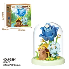 재미있는 카피바라 정원 퍼즐 조립 블록 시뮬레이션 해바라기 장미 백합 불멸의 꽃 장식 블록, 01 NO box, 03 P2594