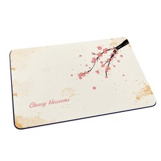 自創 日式風格 軟式珪藻土吸水地墊 60*40*0.5cm 地墊 防潮 腳踏墊 硅藻土 吸水墊踏墊 吸水墊, 1個, 水彩櫻花