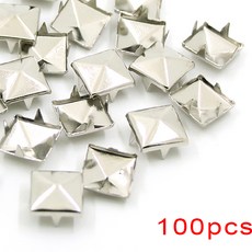 100개 사각 클로 리벳 금속 크 스터드 6-12mm 피라미드 리벳 가죽 옷신발가방벨트용 펑크 DIY, 7mm, [00] Square Silver