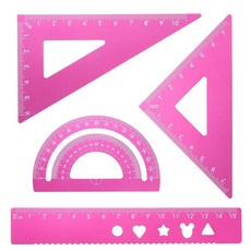 uxcell 4개 삼각자 세트 15mm 알루미늄 기하학 프로 트랙터 삼각형 엔지니어링 제도 자 키트 오피스 홈 핑크