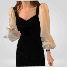 LETEO-나미나라 여자 봄 데이트 룩 쉬폰 벨벳 쉬폰원피스여성원피스 레이어드원피스 원피스 플라워원피스쇼핑몰