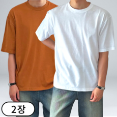 [1+1] 남자 반팔티 무지 라운드 17수 반팔 티셔츠 오버핏 남녀공용 여름 (6295-2)