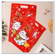 招財貓手提夾鏈袋 過年包裝袋 餅乾袋 牛軋糖袋 糖果袋, 大號, 詳見包裝, 詳見包裝