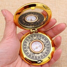 羅盤風水師專用高精度專業盤銅指南針野外便攜全自動小羅盤高檔, 1個, 5寸經典金色贈帆佈包+書