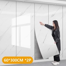 MIVONA 붙이는 벽지 주방 욕실 타일 시트지 대리석 고광택 방수 폼블럭 리폼용 2P 60x300cm, 화이트02
