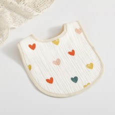 六層紗圍兜 純棉 口水巾 U型 加大款 花朵型 三角 方巾 嬰兒口水巾 圍兜兜 吃飯巾 紗布巾 圍兜 紗布巾 寶寶口水巾, 1個, U型-7.彩色愛心