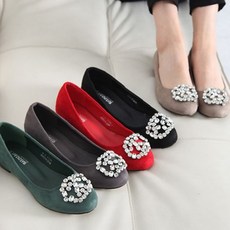 데일리 스웨이드 부드러운 토 플랫 슈즈 라운드 장식 소재 착용감 크리스탈 편안한