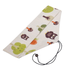 餐具收納綁繩收納袋 - 三角便攜餐具袋 刀叉湯匙筷子環保吸管收納袋 餐袋 婚禮小物, 1個, 橫開綁繩款, 貓頭鷹森林