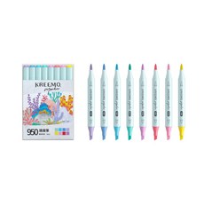 雄獅 KREEMO 950酒精性雙頭速繪筆8色組 - 酒精性墨水、雙頭設計、速乾不暈染, 1個, 基本色, 基本色