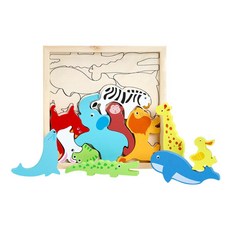 KesB 애니멀 맞추기 퍼즐 2282 교구 유아 키즈 아이들이좋아하는 가베 우드, 12피스, 1개