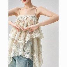 살구 아이리스 레이스 패치 플라워 나시 여성 여름 블라우스 부드러운 민소매 탑 박시
