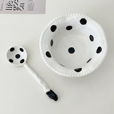 리츠센 도트 요거트볼+스푼 세트, 1세트, 시리얼볼+스푼 세트