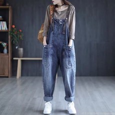 라오농 뚱뚱한 mm 감령 데님 멜빵 팬츠 봄가을 빅 사이즈 배기 배기 캐주얼 청바지+OIU01X