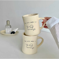 Eonni's Pooh 힘내라 귀여운 강아지 도자기 커피 머그컵_350ml, 머그컵(Better coffee Better life), 2개