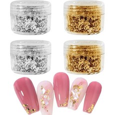 네일 파츠 금박 네일용 4박스 세트 반짝이는 주얼리 파츠 네일 아트 데코 파츠 수공예 재료 DIY 장식용 골드 실버 보관 케이스 포함