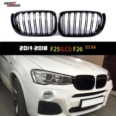 BMW F25 F26 X3 X4 SUV 14-18 레이싱 그릴 글로스 매트 블랙 스포츠 2라인 슬랫 프론트 범퍼 호환, 2-유광 Black
