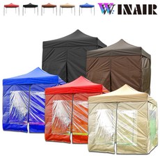 WINAIR 리뷰이벤트 국내 당일발송 프리미엄 끈타입 접이식 천막 지붕+프레임+바람막이(일반/투명) 행사용 캠핑용 방수 그늘막텐트, A세트(지붕+프레임), 1.5mx1.5m, 브라운
