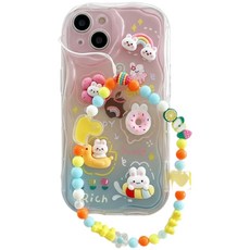 갤럭시 A06 A16 A26 A36 A56 A13 4G A13 5G A14 귀여운 캐릭터 입체 투명 젤리 커버 스트랩 물결무늬 파츠 케이스 D102