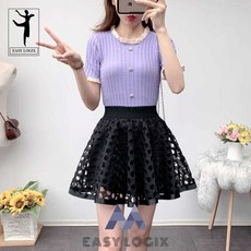 EASY LOGIX 여성 망사포인트 슬립댄스스커트 롱치마 라틴댄스복, S