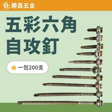 勝昌五金 彩色六角自攻釘 一包200支 3/4/ 5/ 自攻螺絲 浪板釘 鐵皮螺絲, 1個, 鑽尾形 (一包200支),3/4" 六分 (20mm)