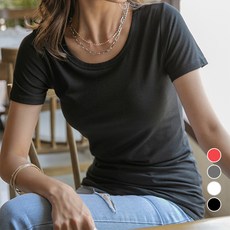[나크21] (55~88) 여성용 쫀쫀 스판 슬림핏 라운드넥 베이직 이너 반팔 티셔츠 KOA-T-19