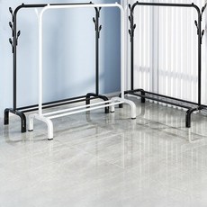 2단 중량선반 스탠드 옷걸이 행거 수납 드레스룸 침실, 110cm 블랙+옷걸이후크 두꺼운 1개
