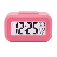 夜光靜音智慧鬧鐘，具備日期溫度顯示，簡約設計適合居家使用, 蜜桃粉