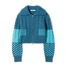 코드그라피 CGP (우먼) 크롭 패치워크 니트 집업_블루그린