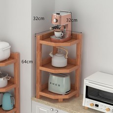 全實木三角置物架家用落地轉角收納架，夾縫隙角落廚房鍋架帶輪移動，角櫃墻角櫃家用邊角櫃儲物櫃子轉角置物架, 3層原木色, 1個