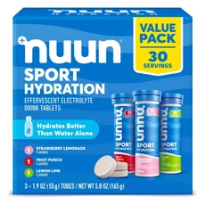 Nuun 運動補水 電解質飲品 草莓檸檬水 + 水果潘趣 + 檸檬萊姆 發泡錠 30入, 1個, 165g