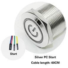 호환 PC 호스트 시작 재시작 LED 금속 버튼 스위치 PC DIY 12mm 16mm 19mm 22mm 60cm 마더 보드 케이블 PC, 04 Silver PC Start, 01 22mm, 01 Green