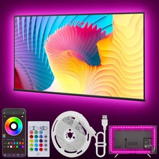 TV용 LED 조명 32-80인치용 20피트 TV 백라이트 리모컨이 있는 USB 라이트 스트립 앱 제어 RGB 음악 동기화 침실용 게임 액세서리, 16.4ft
