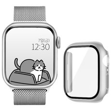 아이비온 애플워치 호환 밀레니즈 마그네틱 스트랩 + 풀커버 케이스 세트, 퓨어실버