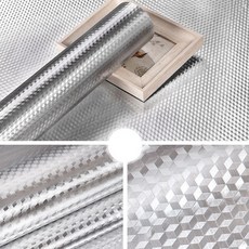 銀鋁箔貼紙 廚房抽屜櫃子自粘壁紙 灶台防油防潮壁紙, 銀色立方格