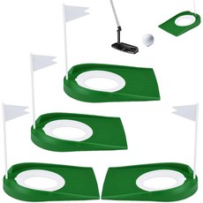 호아옥소코 골프 퍼팅 그린 실내 세트 깃발이 달린 2팩 컵 야외용 연습 교육 보조 도구 사무실용 홀 퍼터 규정, Green 4pcs