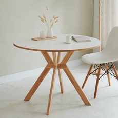 데이킨 우드 앤 화이트 핸드메이드 피사로 원형 식탁, 4인용, 우드화이트