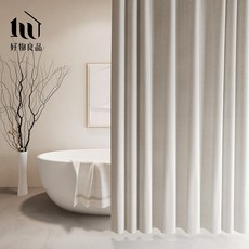 【好物良品】亞麻莫蘭迪色系防潑水防霉防潮加厚浴簾180x200cm (附掛環) 窗簾 門簾 隔間簾 隔斷簾 更衣簾, 1個, 暖白色