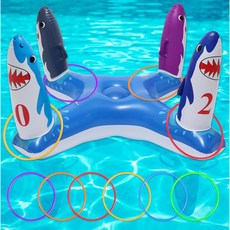 풍선 플라밍고 상어 반지 던지기 수상 게임 세트 성인 가족 수영장 파티 장식 겸용, 2-Shark