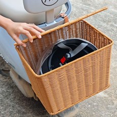 巨匠工廠超大號前籃籃子，外出電瓶車超大容量可裝頭盔，帶蓋電動車筐后置, 棕色長方形【帶蓋】超大編織收納筐