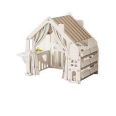 兒童帳篷 遊戲屋 寶寶城堡小屋 玩具屋 秘密基地, 米白 帳篷屋 收納架 積木桌 半封閉, 1個