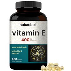 NatureBell 비타민 E 오일 소프트젤 1회 제공량당 400iu 알약 400개 | 필수 항산화 보충제 쉽게 흡수되는 형태 - 피부 심장 및 면역 건강 지원 - GM, 400, 1개