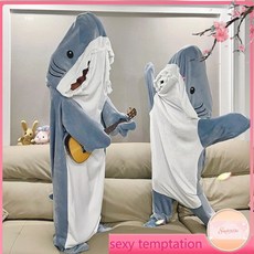 【可開票】-鯊魚睡衣 法蘭絨保暖 秋冬睡袍 連身卡通動物家居服 大尺碼 加厚 超細膩 角色扮演服 柔軟舒適